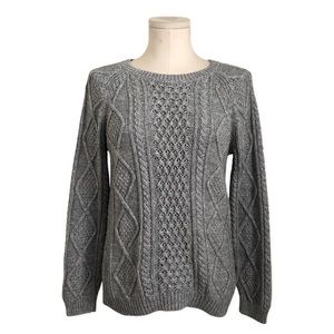 GAP Grey Cable Knit Cotton Crew Neck Sweater